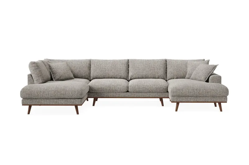 Copenhagen Premium 5-sits Vänstervänd U-formad Djup Soffa med Divan och Schäslong i Chenille - Grå — Scandinavian Choice