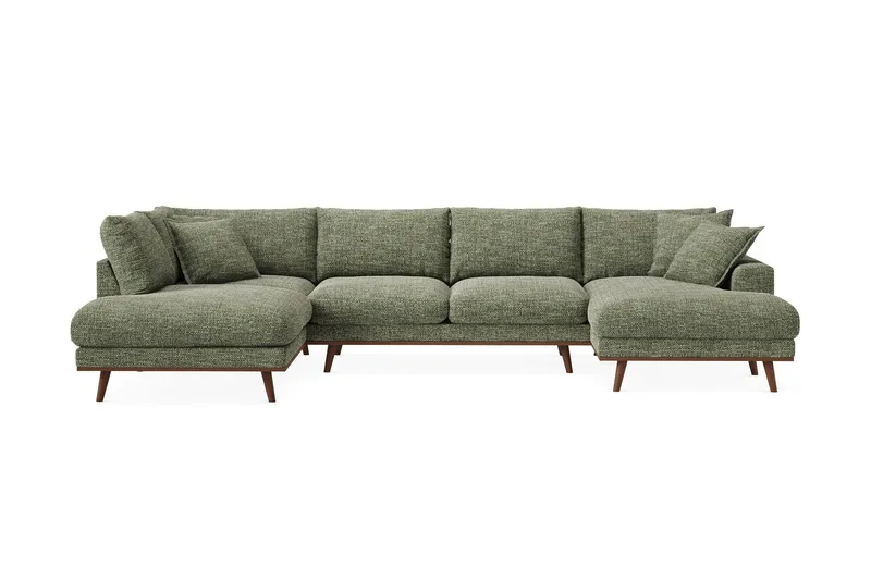 Copenhagen Premium 5-sits Vänstervänd U-formad Djup Soffa med Divan och Schäslong i Chenille - Grön — Scandinavian Choice