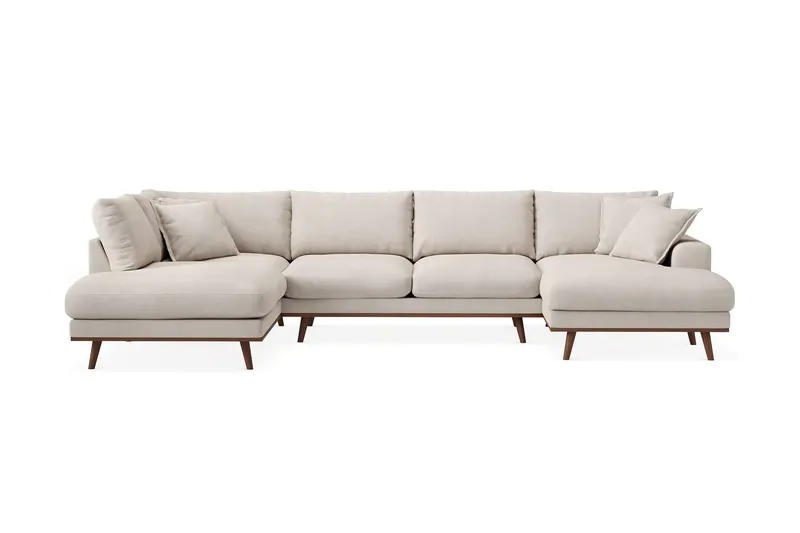 Copenhagen Premium 5-sits Vänstervänd U-formad Djup Soffa med Divan och Schäslong i Tyg - Beige — Scandinavian Choice