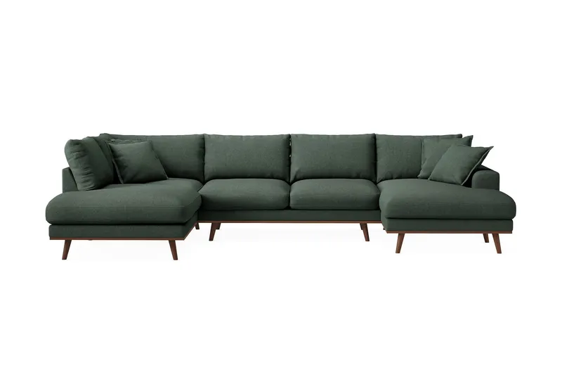 Copenhagen Premium 5-sits Vänstervänd U-formad Djup Soffa med Divan och Schäslong i Tyg - Grön — Scandinavian Choice