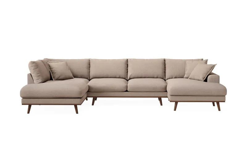 Copenhagen Premium 5-sits Vänstervänd U-formad Djup Soffa med Divan och Schäslong i Tyg - Ljusbrun — Scandinavian Choice