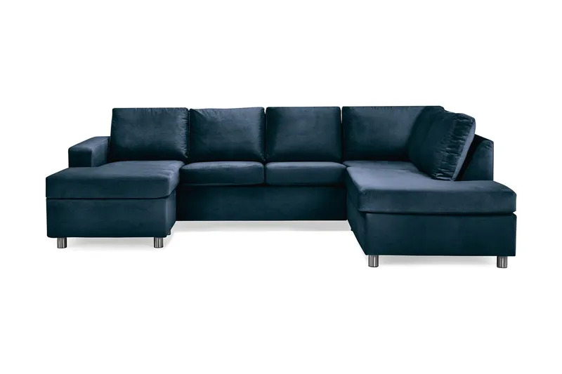 Crazy 4-sits Högervänd U-formad Large Soffa med Divan och Schäslong i Sammet - Blå (Art.nr 245165) — Blå