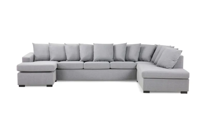 Crazy 5-sits Högervänd U-formad X-Large Soffa med Divan och Schäslong i Tyg inkl Kuvertkuddar - Grå — Basic Home