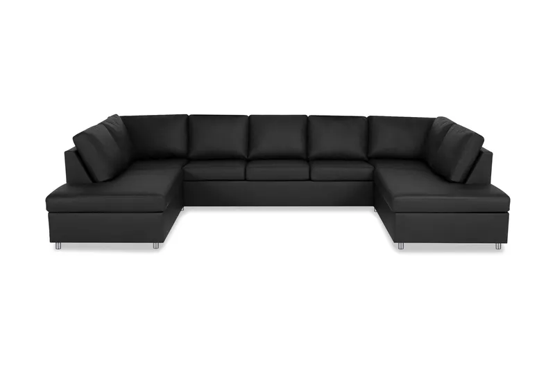 Crazy 5-sits U-formad Soffa med dubbelschäslong i Konstläder - Svart (Art.nr 139378) — Svart