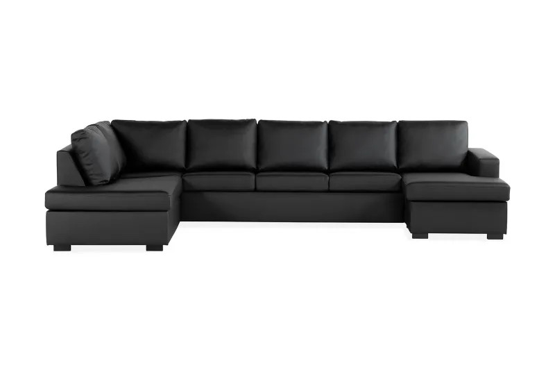 Crazy 5-sits Vänstervänd U-formad X-Large Soffa med Divan och Schäslong i Konstläder - Svart — Svart