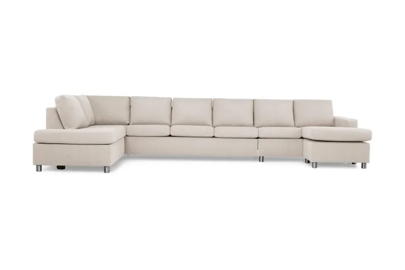 Crazy 6-sits Vänstervänd U-formad XX-Large Soffa med Divan och Schäslong i Tyg - Beige (Art.nr 139310) — Basic Home