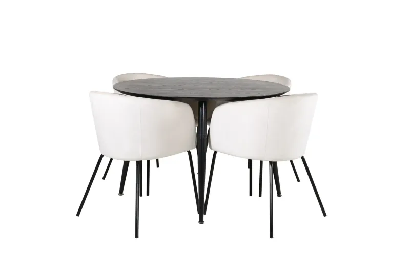 Dipp Matgrupp 115 cm Rund med 4 Berit stolar - Beige — Venture Home