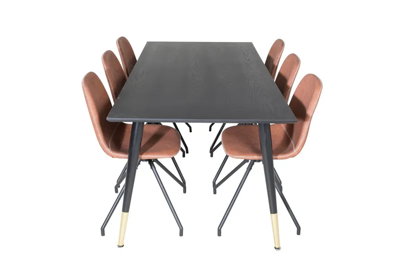 Dipp Matgrupp 180 cm Rektangulär med 6 Polar stolar - Svart (Art.nr 3058986) — Venture Home