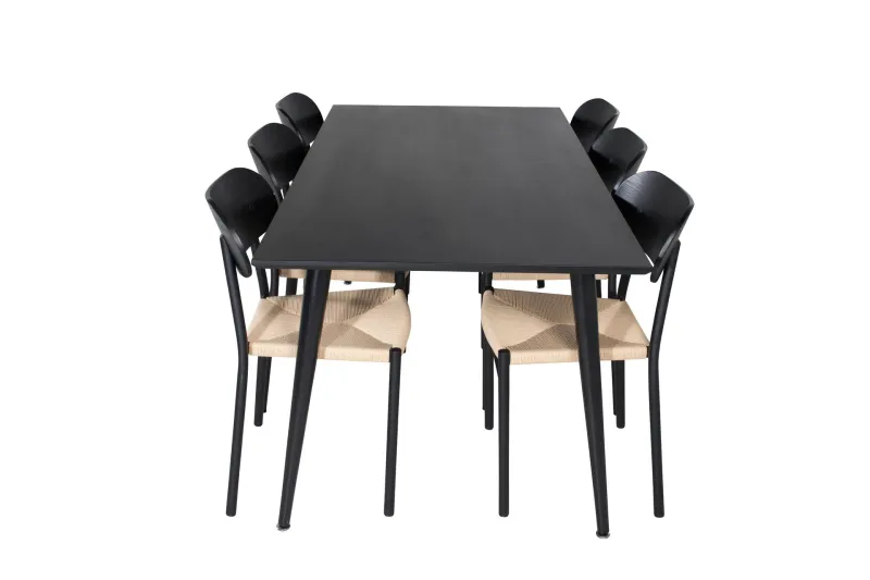 Dipp Matgrupp 180 cm Rektangulär med 6 Polly stolar - Svart — Venture Home