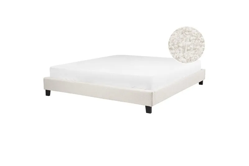 Dubbelsäng Roanne med lamellram Beige-Mörkt Trä, 180x200 cm, Bouclé - Beige-Mörkt Trä, 180x200 cm, Bouclé — Beige-Mörkt Trä, 180x200 cm, Bouclé
