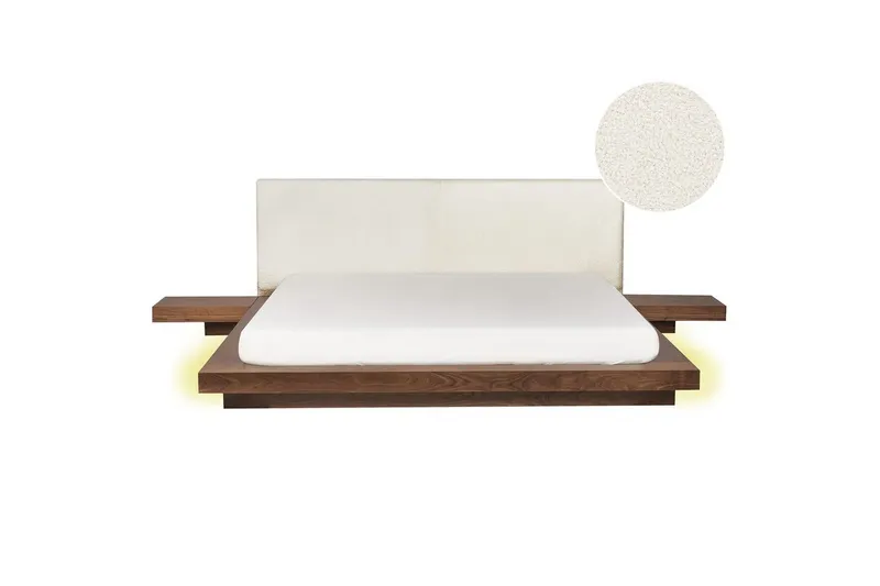 Dubbelsäng Zen med LED-belysning Brun-Vit, 180x200 cm, Bouclé - Brun-Vit, 180x200 cm, Bouclé — Brun-Vit, 180x200 cm, Bouclé