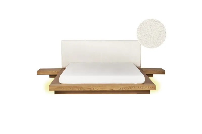 Dubbelsäng Zen med LED-belysning Ljus Trä-Vit, 160x200 cm, Bouclé - Ljus Trä-Vit, 160x200 cm, Bouclé — Ljus Trä-Vit, 160x200 cm, Bouclé