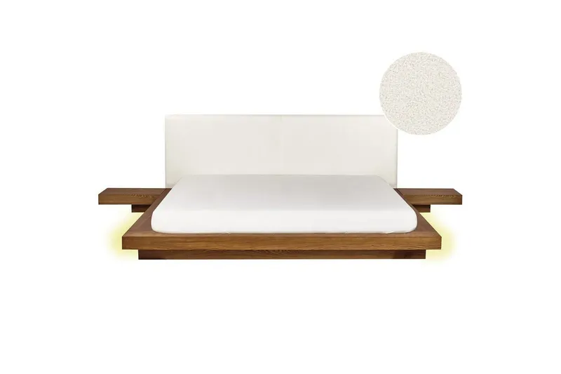Dubbelsäng Zen med LED-belysning Ljus Trä-Vit, 180x200 cm, Bouclé - Ljus Trä-Vit, 180x200 cm, Bouclé — Ljus Trä-Vit, 180x200 cm, Bouclé