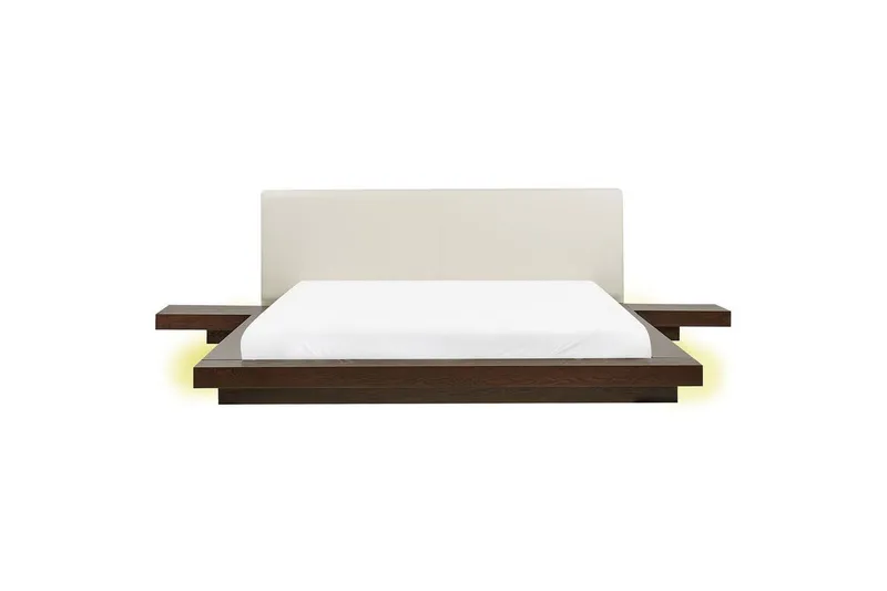 Dubbelsäng Zen med LED-belysning Mörk Trä-Vit, 180x200 cm, Konstläder - Mörk Trä-Vit, 180x200 cm, Konstläder — Mörk Trä-Vit, 180x200 cm, Konstläder