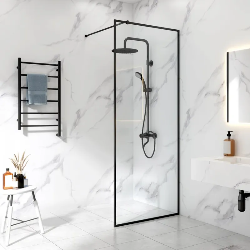 Duschvägg 75x210cm | Aluminium & säkerhetsglas | Svart ram — Lyfco