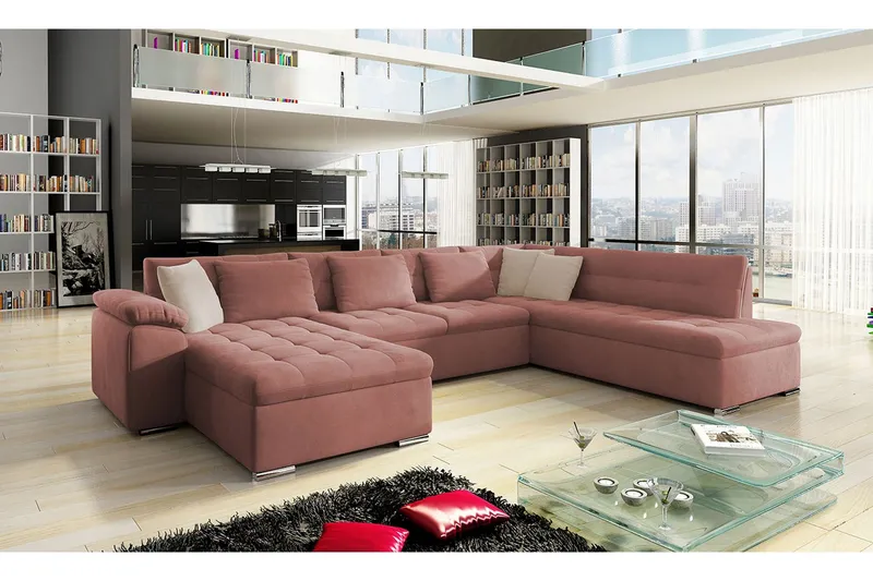 Dynir Bäddsoffa m. Divan och Schäslong 4-sits - Rosa (Art.nr 1577041) — Rosa