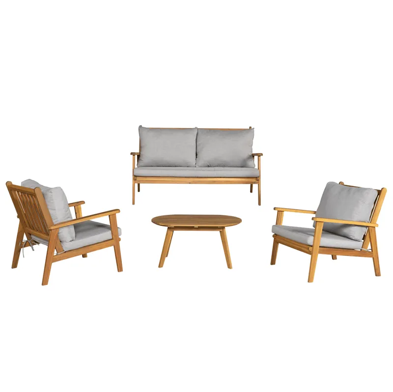 Elegant loungeset i trä \| Akacia \| Loungegrupp utomhus \| Grå