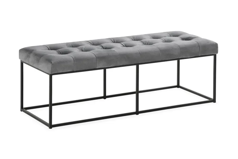 Ella Sittbänk 120cm Rutig - Grå/Sammet — Grå/Sammet
