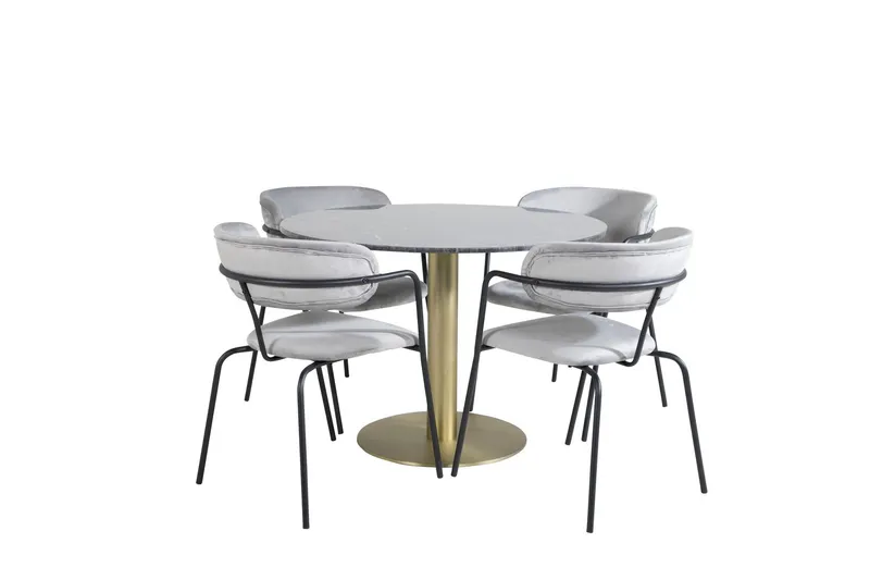 Estelle Matgrupp 106 cm Rund med 4 Arrow stolar - Svart/Guld — Venture Home
