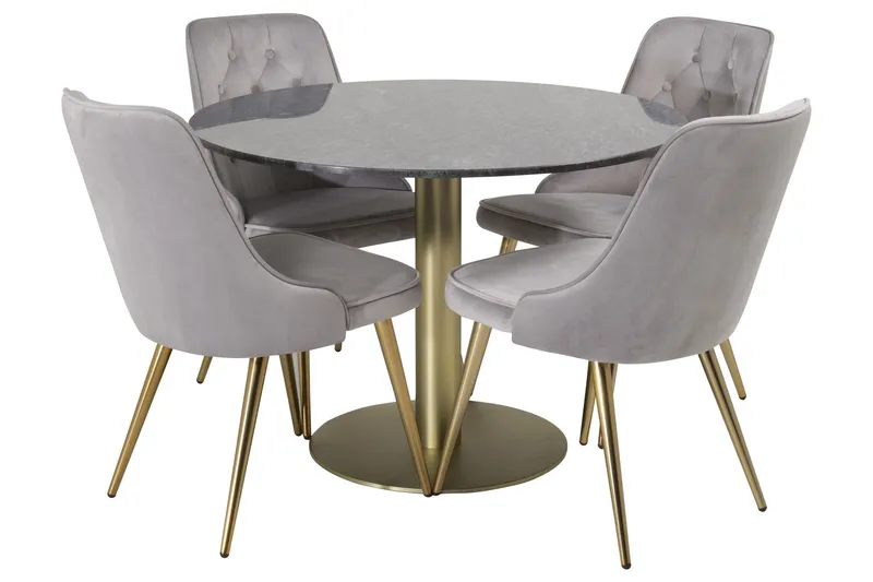 Estelle Matgrupp 106 cm Rund med 4 Velvet stolar - Svart/Guld (Art.nr 3059804) — Venture Home