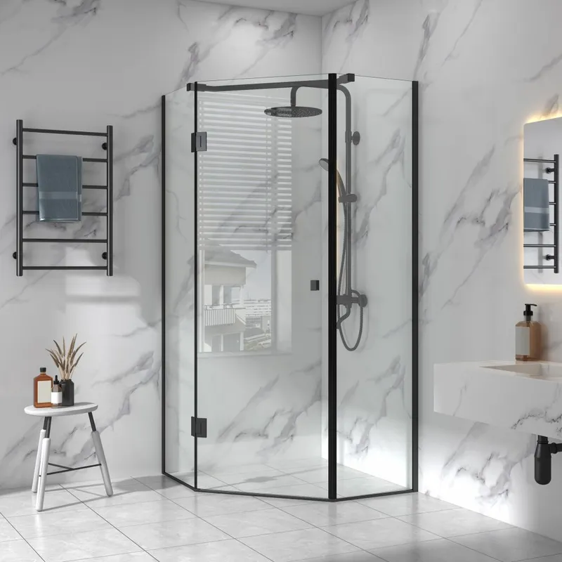 Femkantig duschhörna 90x90x210cm | 6mm säkerhetsglas | Carro - Svart — Lyfco