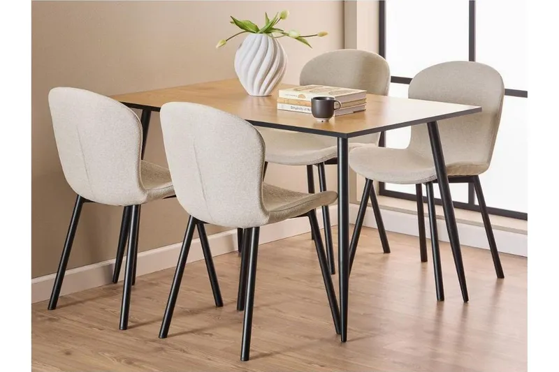Finola Matgrupp 120 cm + 4 st Amrita Matstolar - Beige/Brun/Svart — Beige/Brun/Svart