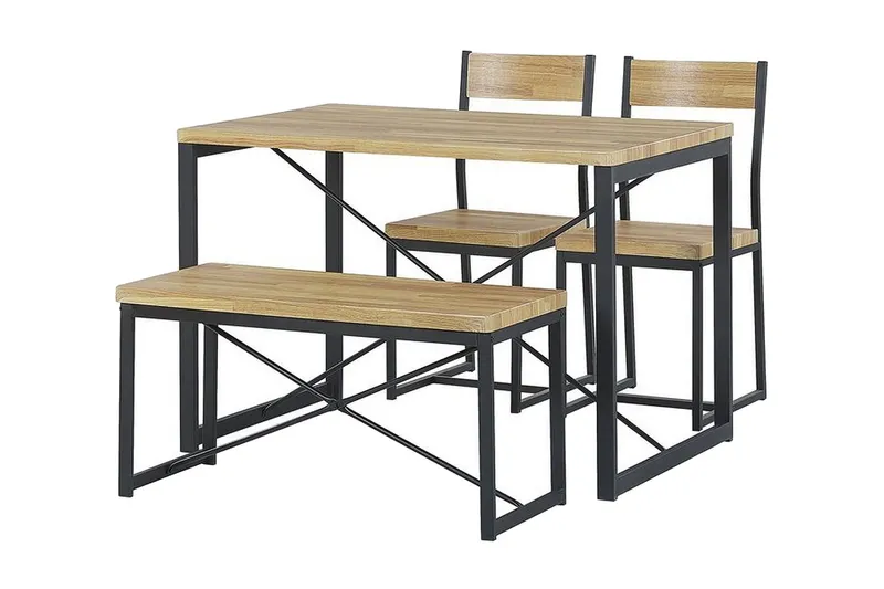 Flixton Matgrupp 110 cm Inkl 2 stolar + Bänk - Ljusbrun/Svart — Ljusbrun/Svart