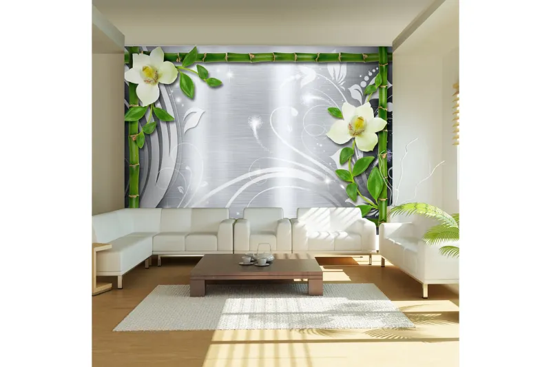 Fototapet Bamboo And Two Orchids 250x175 - Artgeist sp. z o. o. — Artgeist sp. z o. o.