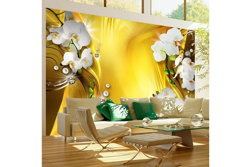 Fototapet Orchid In Gold 250x175 - Artgeist sp. z o. o. — Artgeist sp. z o. o.