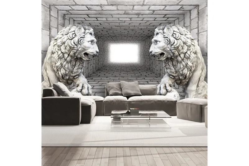 Fototapet Stone Lions 150x105 - Artgeist sp. z o. o. — Artgeist sp. z o. o.