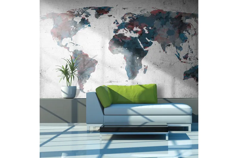 Fototapet World Map On The Wall 450x270 - Artgeist sp. z o. o. — Artgeist sp. z o. o.