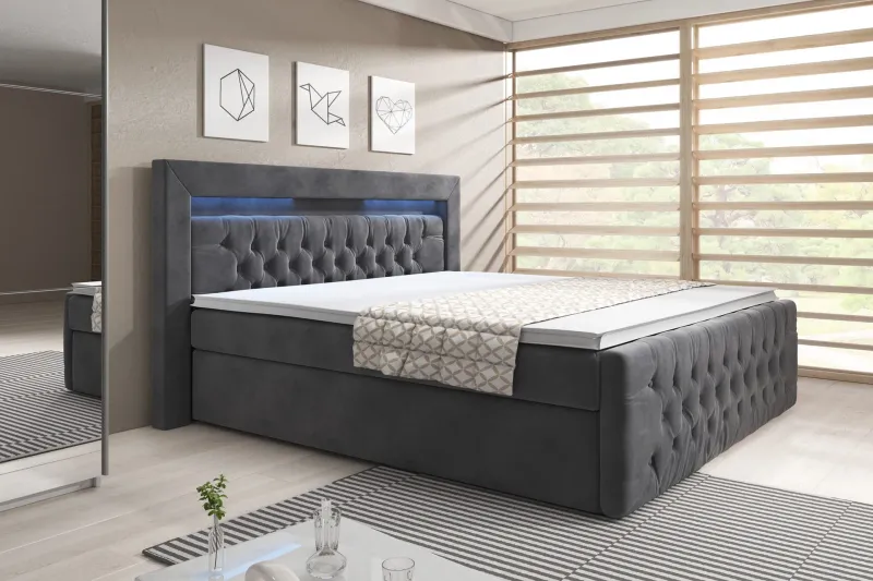 Franco Sängpaket med förvaring LED-belysning 140x200 cm - 140x200 Grå (+Fler val) (Art.nr 272822) — Cloud47