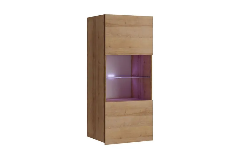 Frick Vägghängt Vitrinskåp Vit LED Belysning 32 cm djup 45 cm bred 117 cm hög Trä Ek Glas - Gyllene Ek/Vit Led-Belysning — Gyllene Ek/Vit Led-Belysning