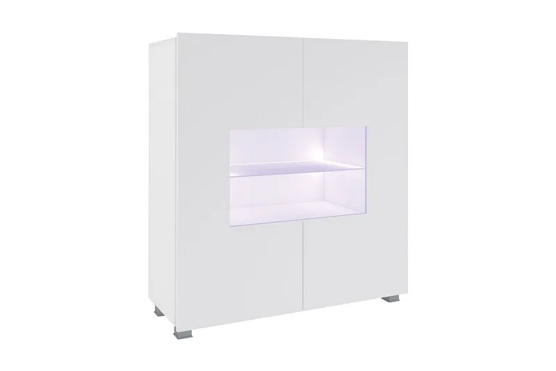 Frick Vitrinskåp Blå LED Belysning 35 cm djup 100 cm bred 107 cm hög Ljust Trä Glas - Vit/Blå LED — Concept 55