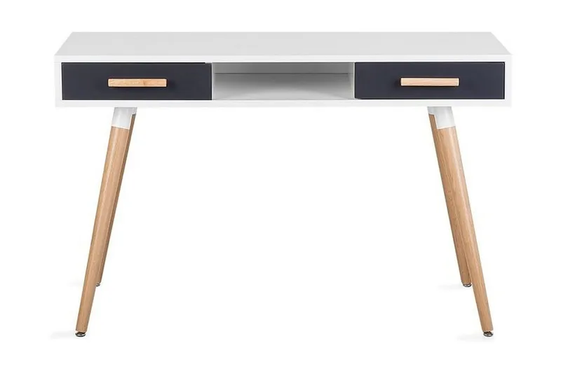 Frisange Skrivbord 120 cm med Förvaring 2 Lådor + Hylla - Vit/Mörkgrå/Brun — Vit/Mörkgrå/Brun