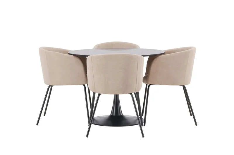 Glade Matgrupp 100 cm Rund med 4 Berit stolar - Beige — Venture Home