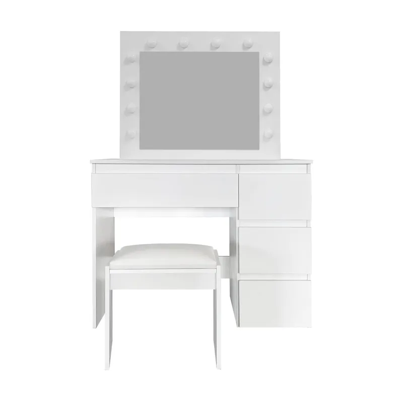 Glow Sminkbord 94 cm med spegel lådor och pall - LED Belysning - Vit — Vit