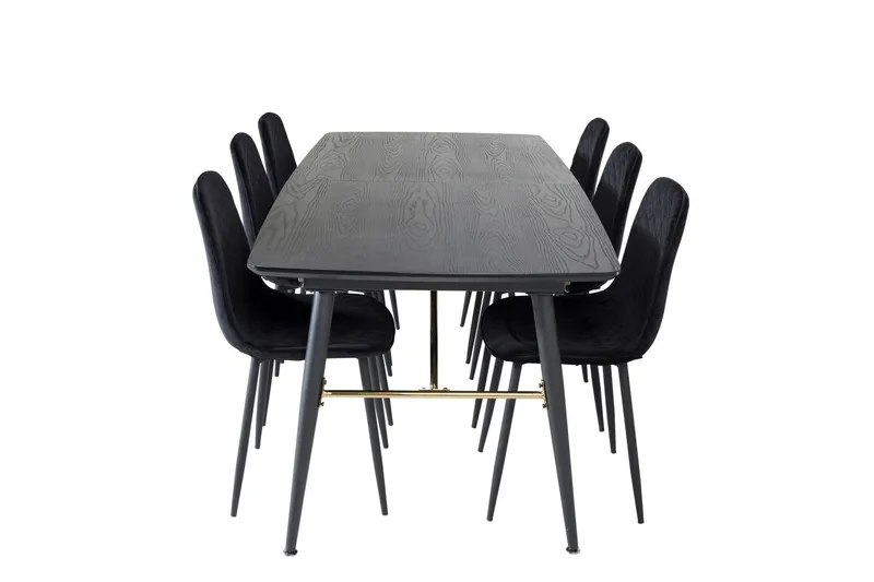 Gold Matgrupp Förlängningsbar 180-220 cm Rektangulär med 6 Polar stolar - Svart (Art.nr 3058925) — Venture Home