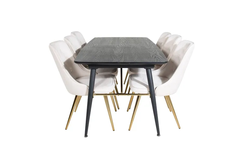 Gold Matgrupp Förlängningsbar 180-220 cm Rektangulär med 6 Velvet Deluxe stolar - Beige — Venture Home
