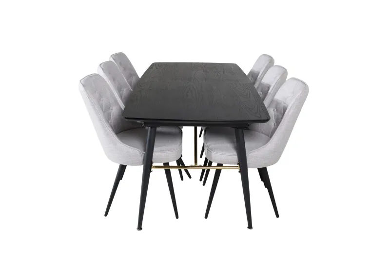 Gold Matgrupp Förlängningsbar 180-220 cm Rektangulär med 6 Velvet Deluxe stolar - Svart/Guld (Art.nr 3058664) — Venture Home
