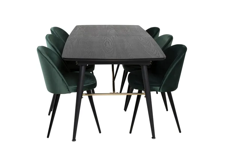 Gold Matgrupp Förlängningsbar 180-220 cm Rektangulär med 6 Velvet stolar - Svart (Art.nr 3058911) — Venture Home