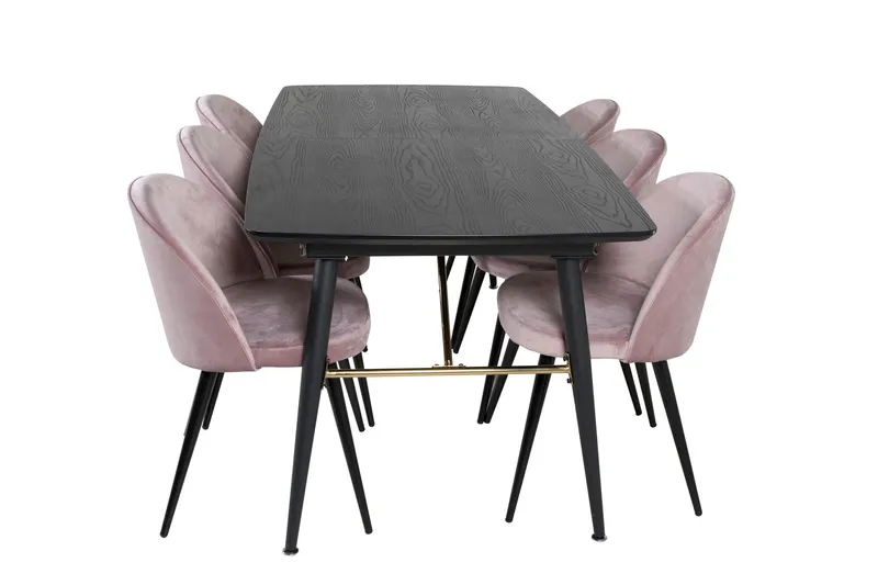 Gold Matgrupp Förlängningsbar 180-220 cm Rektangulär med 6 Velvet stolar - Svart (Art.nr 3058913) — Venture Home