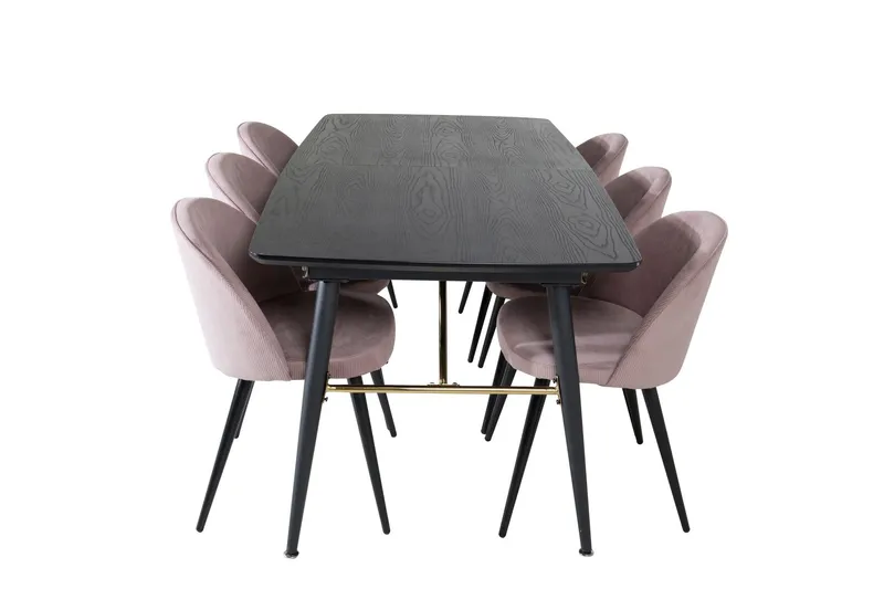 Gold Matgrupp Förlängningsbar 180-220 cm Rektangulär med 6 Velvet stolar - Svart (Art.nr 3058920) — Venture Home
