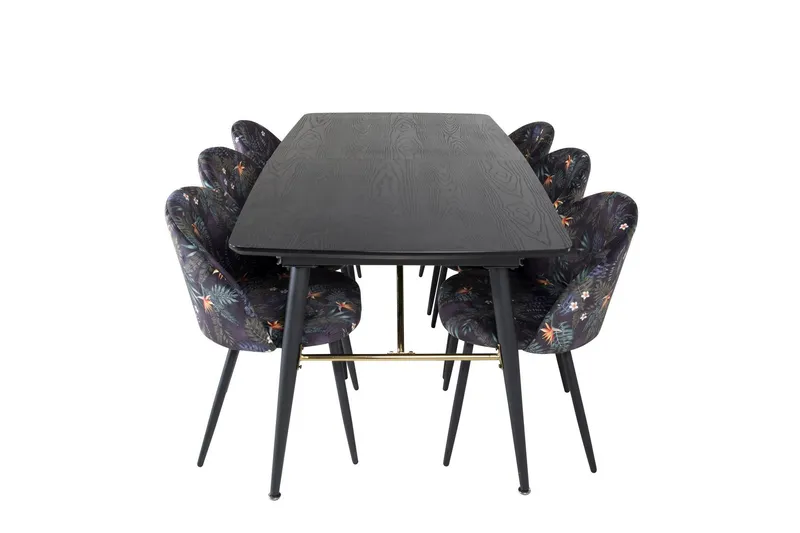 Gold Matgrupp Förlängningsbar 180-220 cm Rektangulär med 6 Velvet stolar - Svart/Guld (Art.nr 3058781) — Venture Home