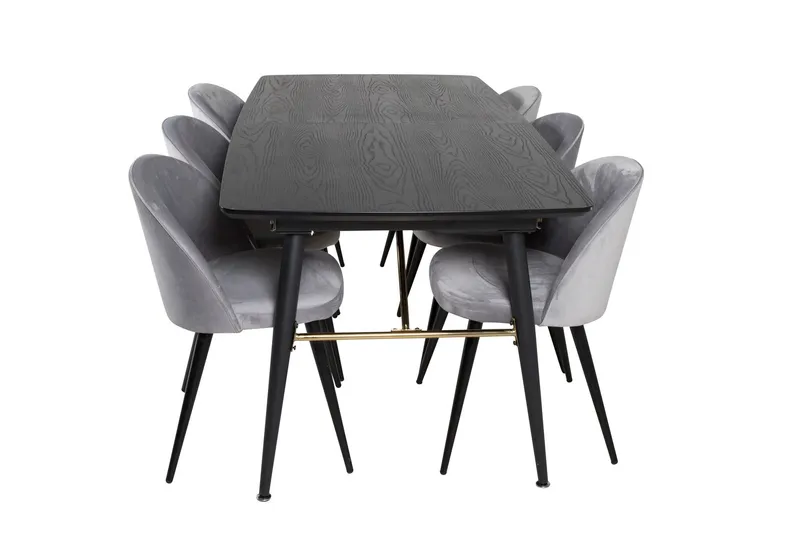 Gold Matgrupp Förlängningsbar 180-220 cm Rektangulär med 6 Velvet stolar - Svart/Guld (Art.nr 3058917) — Venture Home