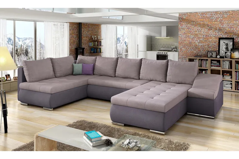 Govana Hörnbäddsoffa med Divan - Rosa/Lila — Rosa/Lila