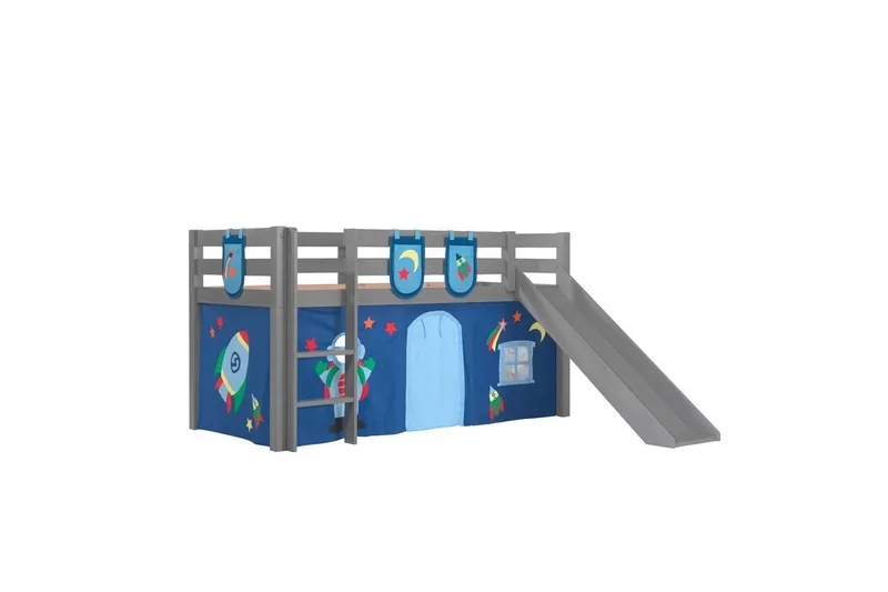 Halvhöjdssäng med gardin Pino Astro Grå, Grå, Med rutschkana, Utan tunnel, 3 - Grå, Grå, Med rutschkana, Utan tunnel, 3 — Grå, Grå, Med rutschkana, Utan tunnel, 3