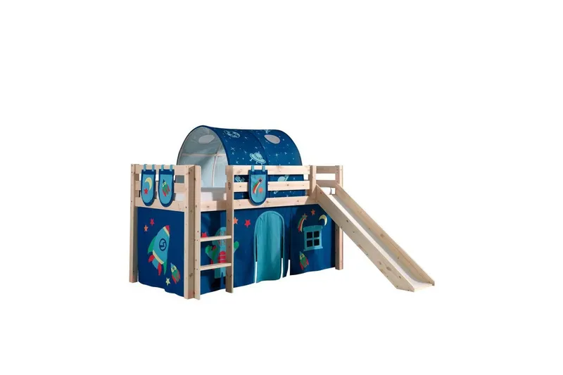 Halvhöjdssäng med gardin Pino Astro Naturlig, Naturlig, Med rutschkana, Med tunnel, 3 - Naturlig, Naturlig, Med rutschkana, Med tunnel, 3 — Naturlig, Naturlig, Med rutschkana, Med tunnel, 3