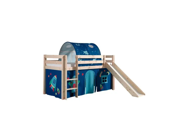 Halvhöjdssäng med gardin Pino Astro Naturlig, Naturlig, Med rutschkana, Med tunnel, Inga fickor - Naturlig, Naturlig, Med rutschkana, Med tunnel, Inga fickor — Naturlig, Naturlig, Med rutschkana, Med tunnel, Inga fickor