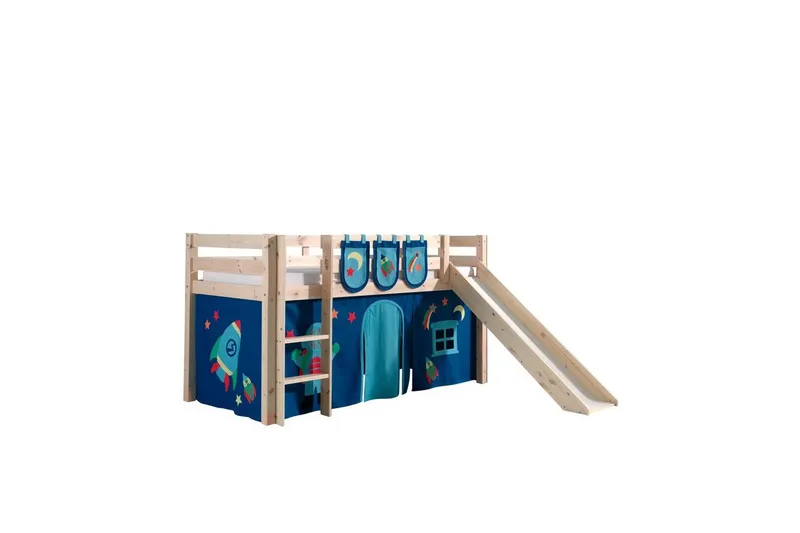 Halvhöjdssäng med gardin Pino Astro Naturlig, Naturlig, Med rutschkana, Utan tunnel, 3 - Naturlig, Naturlig, Med rutschkana, Utan tunnel, 3 — Naturlig, Naturlig, Med rutschkana, Utan tunnel, 3